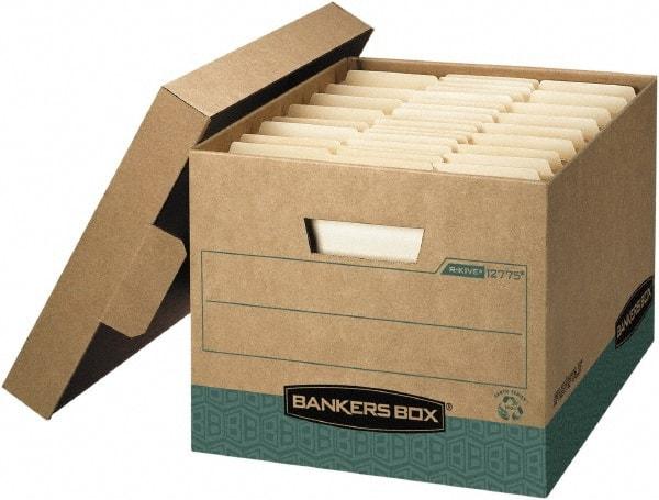 BANKERS BOX - 1 Compartment, 12-3/4" Wide x 10-3/8" High x 16-1/2" Deep, Storage Box - Corrugated Cardboard, Kraft (Color)/Green - Benchmark Tooling