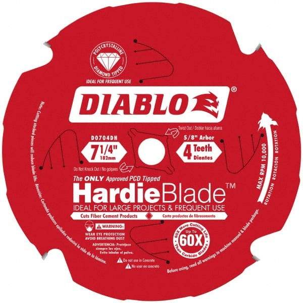 Freud - 7-1/4" Diam, 5/8" Arbor Hole Diam, 4 Tooth Wet & Dry Cut Saw Blade - Carbide-Tipped, Standard Round Arbor - Benchmark Tooling