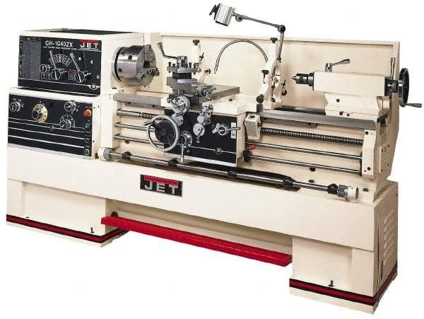 Jet - 16" Swing, 40" Between Centers, 230/460 Volt, Triple Phase Engine Lathe - 7MT Taper, 7-1/2 hp, 25 to 1,800 RPM, 3-1/8" Bore Diam, 40" Deep x 48" High x 97-1/2" Long - Benchmark Tooling