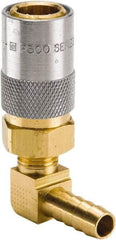 Parker - Nonthreaded Brass Hydraulic Hose Hose Barb Coupler & 90° Fitting - 200 psi, 6 GPM, 3/8" Hose Diam, Series Moldmate - Benchmark Tooling