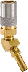 Parker - Nonthreaded Brass Hydraulic Hose Hose Barb Coupler & 45° Fitting - 200 psi, 6 GPM, 3/8" Hose Diam, Series Moldmate - Benchmark Tooling