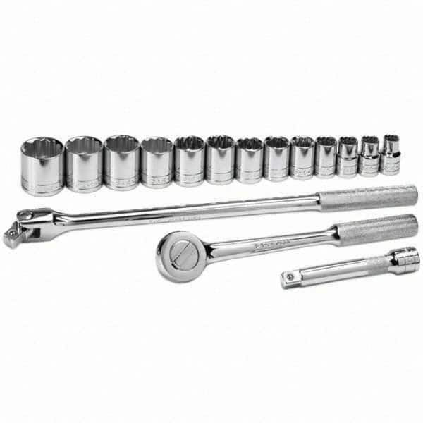 SK - 1/2" Drive Standard Socket Set - 7/16 to 1-1/4", Inch Measurement Standard - Benchmark Tooling