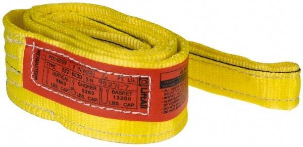 Lift-All - 6' Long x 3" Wide, 6,600 Lb Vertical Capacity, 2 Ply, Nylon Web Sling - 5,200 Lb Choker Capacity, Yellow - Benchmark Tooling