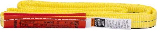 Lift-All - 5' Long x 1" Wide, 2,400 Lb Vertical Capacity, 1 Ply, Polyester Web Sling - 1,900 Lb Choker Capacity, Yellow - Benchmark Tooling