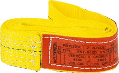 Lift-All - 4' Long x 2" Wide, 4,800 Lb Vertical Capacity, 1 Ply, Nylon Web Sling - 3,800 Lb Choker Capacity, Yellow - Benchmark Tooling