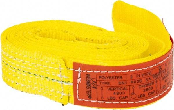 Lift-All - 8' Long x 2" Wide, 4,800 Lb Vertical Capacity, 1 Ply, Nylon Web Sling - 3,800 Lb Choker Capacity, Yellow - Benchmark Tooling