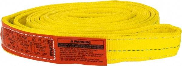 Lift-All - 10' Long x 2" Wide, 9,600 Lb Vertical Capacity, 2 Ply, Nylon Web Sling - 7,700 Lb Choker Capacity, Yellow - Benchmark Tooling