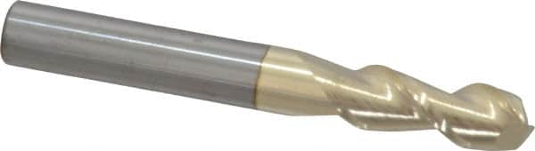 Accupro - 5/16", 13/16" LOC, 5/16" Shank Diam, 2-1/2" OAL, 2 Flute, Solid Carbide Square End Mill - Single End, ZrN Finish, Spiral Flute, 45° Helix, Centercutting, Right Hand Cut, Right Hand Flute - Benchmark Tooling