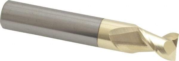 Accupro - 15/32", 5/8" LOC, 1/2" Shank Diam, 3" OAL, 2 Flute, Solid Carbide Square End Mill - Single End, ZrN Finish, Spiral Flute, 45° Helix, Centercutting, Right Hand Cut, Right Hand Flute - Benchmark Tooling