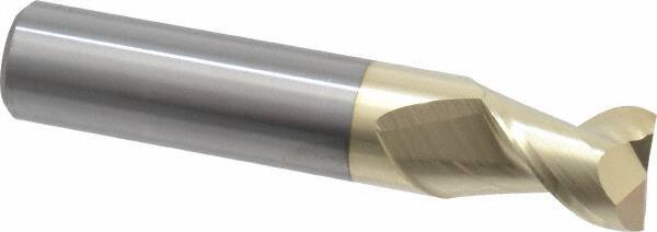 Accupro - 3/4", 1" LOC, 3/4" Shank Diam, 4" OAL, 2 Flute, Solid Carbide Square End Mill - Single End, ZrN Finish, Spiral Flute, 45° Helix, Centercutting, Right Hand Cut, Right Hand Flute - Benchmark Tooling
