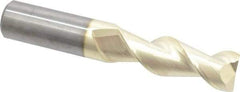 Accupro - 1", 3" LOC, 1" Shank Diam, 6" OAL, 2 Flute, Solid Carbide Square End Mill - Single End, ZrN Finish, Spiral Flute, 45° Helix, Centercutting, Right Hand Cut, Right Hand Flute - Benchmark Tooling