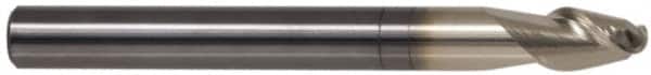 Accupro - 25mm Diam, 38mm LOC, 2 Flute Solid Carbide Ball End Mill - ZrN Finish, Single End, 100mm OAL, 25mm Shank Diam, Spiral Flute - Benchmark Tooling