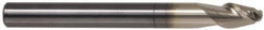 Accupro - 25mm Diam, 38mm LOC, 2 Flute Solid Carbide Ball End Mill - ZrN Finish, Single End, 100mm OAL, 25mm Shank Diam, Spiral Flute - Benchmark Tooling