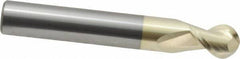 Accupro - 3/8" Diam, 1/2" LOC, 2 Flute Solid Carbide Ball End Mill - ZrN Finish, Single End, 2-1/2" OAL, 3/8" Shank Diam, Spiral Flute - Benchmark Tooling