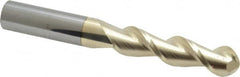 Accupro - 1/2" Diam, 2" LOC, 2 Flute Solid Carbide Ball End Mill - ZrN Finish, Single End, 4" OAL, 1/2" Shank Diam, Spiral Flute - Benchmark Tooling