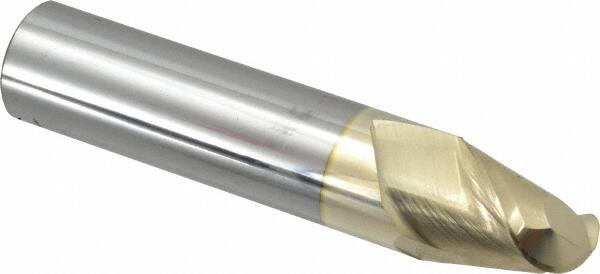 Accupro - 1" Diam, 1-1/4" LOC, 2 Flute Solid Carbide Ball End Mill - ZrN Finish, Single End, 5" OAL, 1" Shank Diam, Spiral Flute - Benchmark Tooling
