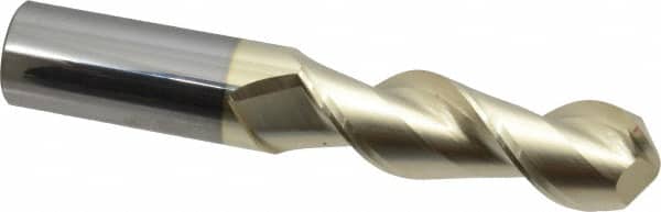 Accupro - 1" Diam, 3-1/4" LOC, 2 Flute Solid Carbide Ball End Mill - ZrN Finish, Single End, 6" OAL, 1" Shank Diam, Spiral Flute - Benchmark Tooling