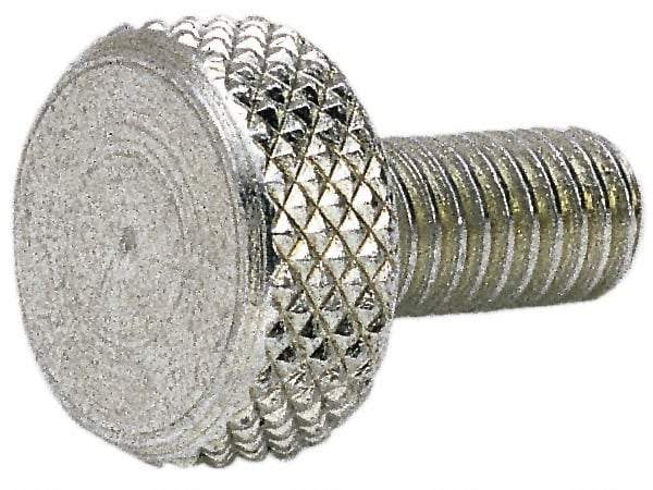 Electro Hardware - 1/4-20 Knurled Shoulderless Grade 2 Steel Thumb Screw - 7/8" OAL, 1/2" Head Diam x 1/4" Head Height, Zinc-Plated Finish - Benchmark Tooling