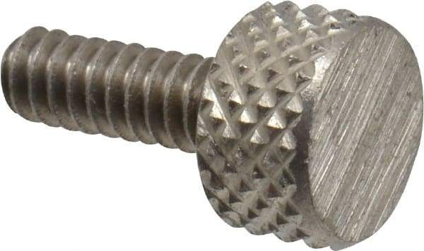 Electro Hardware - #6-32 Knurled Shoulderless Grade 303 Stainless Steel Thumb Screw - 9/16" OAL, 5/16" Head Diam x 3/16" Head Height, Uncoated - Benchmark Tooling
