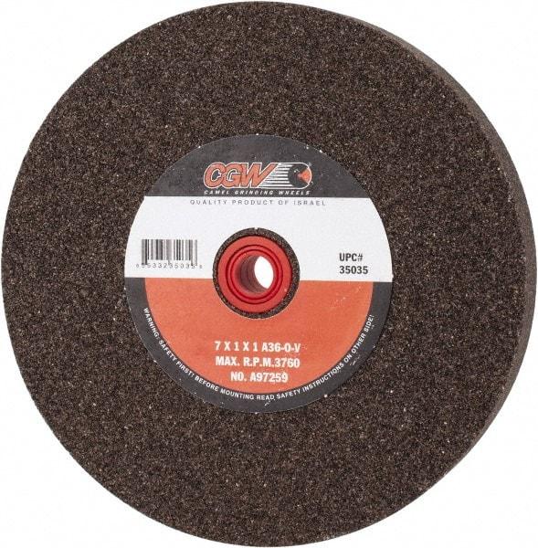 Camel Grinding Wheels - 36 Grit Aluminum Oxide Bench & Pedestal Grinding Wheel - 7" Diam x 1" Hole x 1" Thick, 3760 Max RPM, O Hardness, Very Coarse Grade , Vitrified Bond - Benchmark Tooling