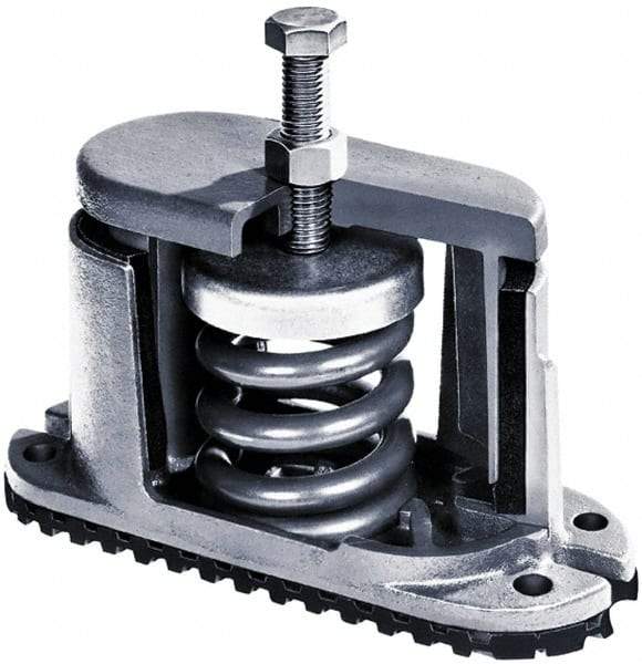 Mason Ind. - 5/8 x 4-1/2 Bolt Thread, 6-5/8" Long x 3-1/2" Wide x 5-5/8" High 1" Deflection Spring Mount - 2,100 Max Lb Capacity - Benchmark Tooling