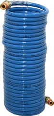 Coilhose Pneumatics - 1/4" ID, 1/4 Thread, 25' Long, Blue Nylon Coiled & Self Storing Hose - 220 Max psi, Male Swivel x Male Swivel - Benchmark Tooling