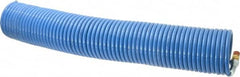 Coilhose Pneumatics - 1/4" ID, 1/4 Thread, 50' Long, Blue Nylon Coiled & Self Storing Hose - 220 Max psi, Male Swivel x Male Swivel - Benchmark Tooling