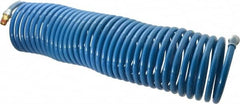 Coilhose Pneumatics - 3/8" ID, 3/8 Thread, 50' Long, Blue Nylon Coiled & Self Storing Hose - 230 Max psi, Male Swivel x Male Swivel - Benchmark Tooling