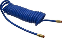 Coilhose Pneumatics - 3/8" ID, 3/8 Thread, 25' Long, Blue Polyurethane Coiled & Self Storing Hose - 115 Max psi, Male Swivel x Male Swivel - Benchmark Tooling