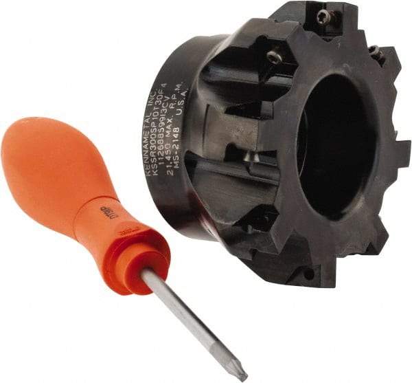 Kennametal - 8 Inserts, 3" Cut Diam, 1" Arbor Diam, 0.258" Max Depth of Cut, Indexable Square-Shoulder Face Mill - 0/90° Lead Angle, 1-3/4" High, SPCT 3125.. Insert Compatibility, Series KSSM - Benchmark Tooling