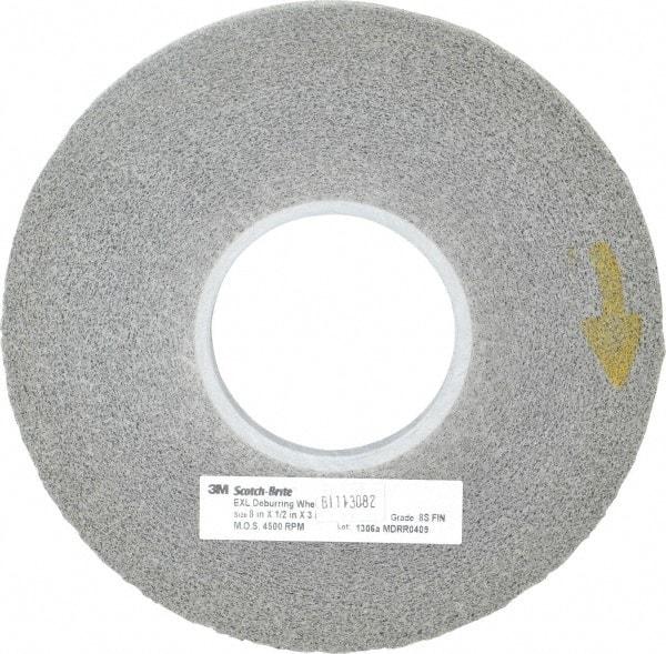 3M - 8" Diam, 1/2" Face Width, 3" Center Hole, Fine Grade, Silicon Carbide Deburring Wheel - Convolute, Hard Density 8 Grade, 4,500 RPM - Benchmark Tooling