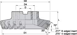 Kennametal - 2" Cut Diam, 3/4" Arbor Hole, 5.89mm Max Depth of Cut, 70° Indexable Chamfer & Angle Face Mill - 5 Inserts, SPHX 1205... Insert, Right Hand Cut, 5 Flutes, Series Fix-Perfect - Benchmark Tooling