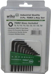 Wiha - 9 Piece T8 to T40 L-Key Short Arm Torx Key Set - T8, T9, T10, T15, T20, T25, T27, T30, T40 Torx Size - Benchmark Tooling