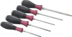 Wiha - 5 Piece Phillips & Slotted Screwdriver Set - Round Shank, Ergonomic Handle, Blade Sizes: Length 80, 100, 125 & 150, Bit Sizes: Philips #1 & #2 - Benchmark Tooling