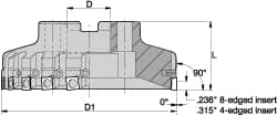 Kennametal - 8 Inserts, 3" Cut Diam, 1" Arbor Diam, 0.236" Max Depth of Cut, Indexable Square-Shoulder Face Mill - 0/90° Lead Angle, 1-3/4" High, SPHX 1205... Insert Compatibility, Series Fix-Perfect - Benchmark Tooling