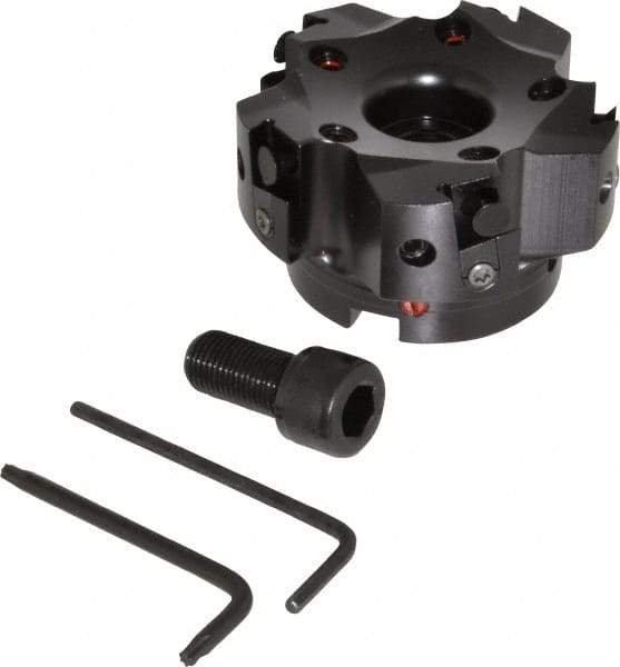 Kennametal - 5 Inserts, 3" Cut Diam, 1" Arbor Diam, 0.394" Max Depth of Cut, Indexable Square-Shoulder Face Mill - 0/90° Lead Angle, 1-3/4" High, BGHX 15L5... Insert Compatibility, Through Coolant, Series Fix-Perfect - Benchmark Tooling