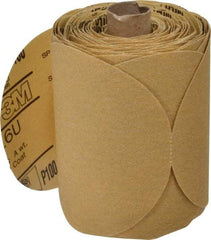 3M - 5" Diam, 100 Grit FEPA, Aluminum Oxide Adhesive PSA Disc - Fine Grade, Gold, A Weighted Backing, Flexible, Use with Random Orbital Sanders - Benchmark Tooling