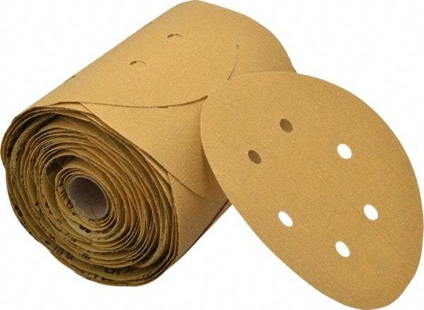 3M - 6" Diam, 80 Grit FEPA, Aluminum Oxide Adhesive PSA Disc - Medium Grade, Gold, A Weighted Backing, Flexible, Use with Random Orbital Sanders - Benchmark Tooling