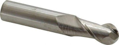 Accupro - 16mm Diam, 32mm LOC, 2 Flute Solid Carbide Ball End Mill - Uncoated, Single End, 89mm OAL, 16mm Shank Diam, Spiral Flute - Benchmark Tooling