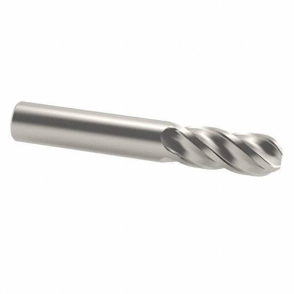 Accupro - 12mm Diam, 25mm LOC, 4 Flute Solid Carbide Ball End Mill - Uncoated, Single End, 76mm OAL, 12mm Shank Diam, Spiral Flute - Benchmark Tooling