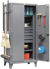 Strong Hold - 3 Shelf Pegboard Storage Cabinet - Steel, 36" Wide x 24" Deep x 78" High, Dark Gray - Benchmark Tooling