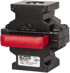 Parker - 1/2" NPT Safety Lockout Valve - 3-Way, 3 Position, Slide Valve, 15.7 CV Rate, 250 Max psi & 175°F Max Temp - Benchmark Tooling