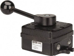 Parker - 1/4" NPT Mechanically Operated Air Valve - 4-Way, 3 Position, Hand Throttle-Manual Return, 2.5 CV Rate, 150 Max psi & 160°F Max Temp - Benchmark Tooling