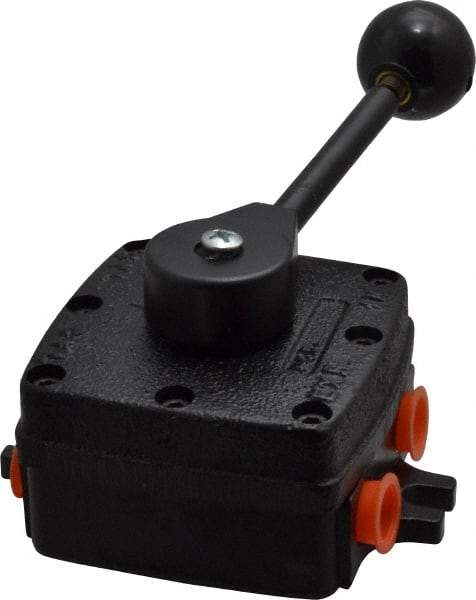 Parker - 3/8" NPT Mechanically Operated Air Valve - 4-Way, 3 Position, Hand Throttle-Manual Return, 3 CV Rate, 150 Max psi & 160°F Max Temp - Benchmark Tooling