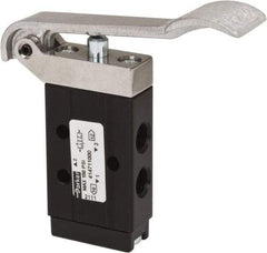 Parker - 1/8" NPT Mechanically Operated Air Valve - 3-Way, 2 Position, Hand Lever-Spring Return, 0.2 CV Rate, 150 Max psi & 175°F Max Temp - Benchmark Tooling