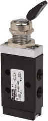 Parker - 1/8" NPT Mechanically Operated Air Valve - 3-Way, 2 Position, Toggle-Spring Return, 0.2 CV Rate, 150 Max psi & 175°F Max Temp - Benchmark Tooling