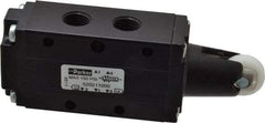 Parker - 0.83 CV Rate, 1/4" NPT Inlet HD Mechanical Oper Valve - 4 Way, 2 Position, 1/4" NPT Outlet, 150 Max psi, Roller Spring Return - Benchmark Tooling