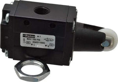 Parker - 0.83 CV Rate, 1/4" NPT Inlet HD Mechanical Oper Valve - 3 Way, 2 Position NC, 1/4" NPT Outlet, 150 Max psi, Roller Spring Return - Benchmark Tooling