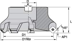Kennametal - 5 Inserts, 3" Cut Diam, 1" Arbor Diam, 18.03mm Max Depth of Cut, Indexable Square-Shoulder Face Mill - 0/90° Lead Angle, 1-3/4" High, EC18.., EP18.. Insert Compatibility, Through Coolant, Series Mill 1-18 - Benchmark Tooling