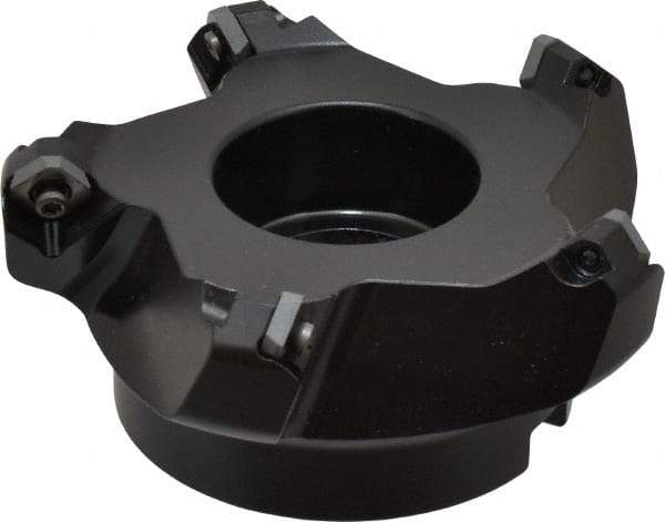 Kennametal - 100.08mm Cut Diam, 1-1/4" Arbor Hole, 6.6mm Max Depth of Cut, 45° Indexable Chamfer & Angle Face Mill - 5 Inserts, SEKT 1404... Insert, Right Hand Cut, 5 Flutes, Series KSSM - Benchmark Tooling